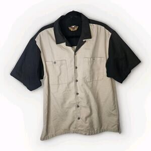 Vintage Harley Davidson Button Up Short Sleeve Shirt Mechanic Motorcycle Mens XL